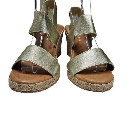 Andre Assous Allison Wedge Sandals Espadrille Gold Metallic Leather Womens 9-9.5 - Picture 2 of 13